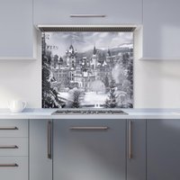 Warren Reed - Designer Snow-Covered Balmoral Castle Kitchen Splashback in Brown | Size: 700mm x 650mm