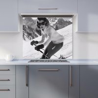 Warren Reed - Designer Vintage Skiing Chic Kitchen Splashback in Black | Size: 600mm x 600mm