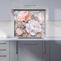 Warren Reed - Designer Blush Blossoms on Silver Kitchen Splashback | Size: 600mm x 600mm