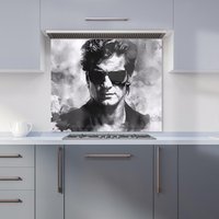 Warren Reed - Designer Cool Icon in Monochrome Kitchen Splashback in Pink | Size: 700mm x 750mm
