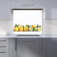 Warren Reed - Designer Citrus Parade on White Kitchen Splashback in Purple | Size: 700mm x 750mm