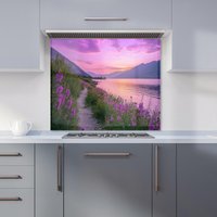 Warren Reed - Designer Twilight Path by the Lake Kitchen Splashback in Purple | Size: 600mm x 600mm