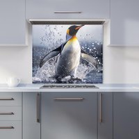 Warren Reed - Designer Regal Penguin in a Watery Burst Kitchen Splashback in Black | Size: 600mm x 750mm