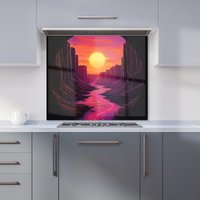 Warren Reed - Designer Synthwave Canyon Sunset Kitchen Splashback in Black | Size: 900mm x 750mm