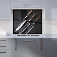 Warren Reed - Designer Elegant Trio of Chef's Blades Kitchen Splashback in Red | Size: 700mm x 650mm