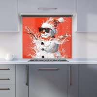 Warren Reed - Designer Cool Snowman in Winter Splash Kitchen Splashback in Purple | Size: 600mm x 600mm