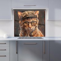 Warren Reed - Designer Dapper Ginger Cat with Cap Kitchen Splashback | Size: 900mm x 750mm