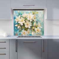 Warren Reed - Designer Fresh Jasmine in Blue Hue Kitchen Splashback | Size: 700mm x 650mm