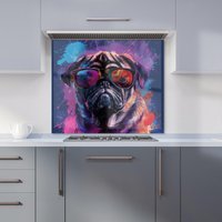 Warren Reed - Designer Vibrant Pug in Sunglasses Kitchen Splashback | Size: 600mm x 650mm