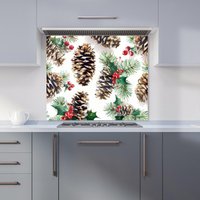 Warren Reed - Designer Festive Pine Cones & Holly Kitchen Splashback | Size: 600mm x 650mm