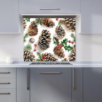 Warren Reed - Designer Holiday Pine Cones & Berries Kitchen Splashback | Size: 600mm x 600mm