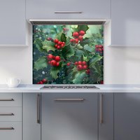 Warren Reed - Designer Festive Holly with Dew-Kissed Berries Kitchen Splashback | Size: 600mm x 650mm
