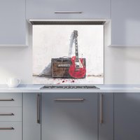 Warren Reed - Designer Red Guitar: Echoes of Rock Kitchen Splashback in Purple | Size: 700mm x 650mm