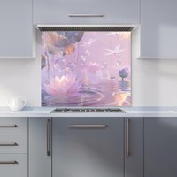 Warren Reed - Designer Enchanted Waterlilies & Bubbles Kitchen Splashback in Purple | Size: 600mm x 600mm