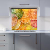 Warren Reed - Designer Citrus Swirl: Vibrant & Abstract Kitchen Splashback in White | Size: 900mm x 750mm