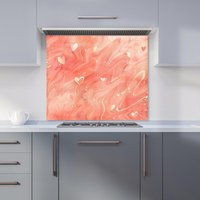 Warren Reed - Designer Salmon Pink With Hearts Marble Effect Kitchen Splashback | Size: 600mm x 600mm
