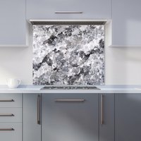 Warren Reed - Designer Silver & Black Quartz Effect Kitchen Splashback in Grey | Size: 700mm x 750mm