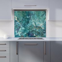 Warren Reed - Designer Bright Teal Quartz Effect Kitchen Splashback | Size: 700mm x 750mm