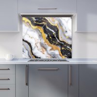 Warren Reed - Designer White Backed With Gold Marble Effect Kitchen Splashback in Black | Size: 600mm x 600mm