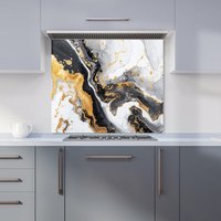 Warren Reed - Designer Gold White & Black Marble Effect Kitchen Splashback | Size: 600mm x 750mm
