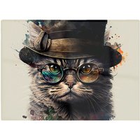Warren Reed - Designer Cat With Glasses & Hat Splashart Chopping Board