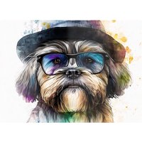 Warren Reed - Designer Lhasa Apso Dog With Glasses Splashart Chopping Board