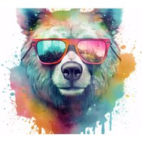 Warren Reed - Designer Splashart Colourful Bear In Glasses Chopping Board