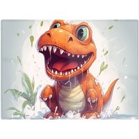 Warren Reed - Designer Dino Having A Splash Chopping Board in Orange