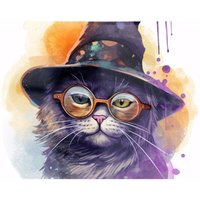 Warren Reed - Designer Splashart Cat In A Witches Hat Chopping Board in Purple
