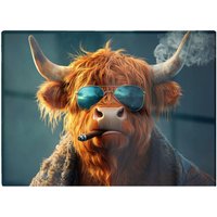 Warren Reed - Designer Highland Cow With Glasses Glass Chopping Board in Blue