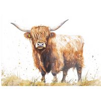 Warren Reed - Designer Watercolour Highland Cow Glass Chopping Board in Brown