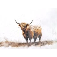 Warren Reed - Designer Highland Cow Watercolour Glass Chopping Board in Brown