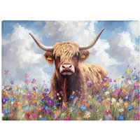 Warren Reed - Designer Highland Cow In A Summer Meadow Glass Chopping Board