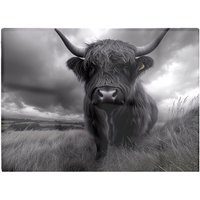 Warren Reed - Designer Black & White Highland Cow Glass Chopping Board in Grey