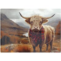 Warren Reed - Designer Autumnal Highland Cow Glass Chopping Board in Brown