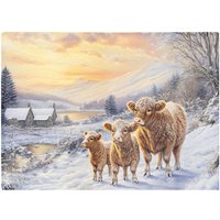 Warren Reed - Designer Family Of Highland Cows Glass Chopping Board