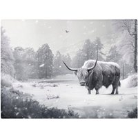 Warren Reed - Designer Snow Storm Highland Cow Glass Chopping Board in White