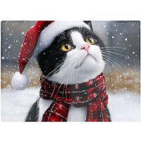 Warren Reed - Designer Snowy Christmas Black Cat Glass Chopping Board