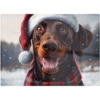 Warren Reed - Designer Snowy Christmas Brown Doberman Glass Chopping Board