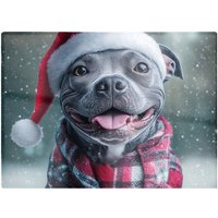 Warren Reed - Designer Christmas Staffiordsire Bull Terrier Glass Chopping Board