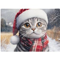 Warren Reed - Designer Snowy Christmas Scottish Fold Cat Glass Chopping Board