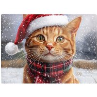 Warren Reed - Designer Christmas Ginger Shorthair Cat Glass Chopping Board