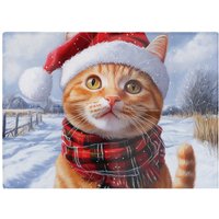 Warren Reed - Designer Christmas Ginger Shorthaircat Glass Chopping Board
