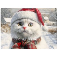 Warren Reed - Designer Christmas White Cat Glass Chopping Board