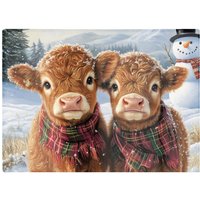Warren Reed - Designer Baby Highland Cows In The Snow Chopping Board in Brown
