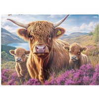 Warren Reed - Designer Highland Cow Family Chopping Board in Brown