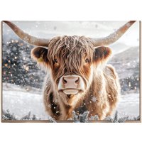 Warren Reed - Designer Wintery Highland Cow Chopping Board in Brown
