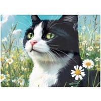 Warren Reed - Designer Black & White Cat In A Summer Meadow Chopping Board