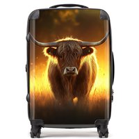 Warren Reed - Designer Highland Cow Sunset Suitcase in Orange | Size: Medium