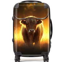 Warren Reed - Designer Highland Cow Sunset Suitcase in Orange | Size: Cabin